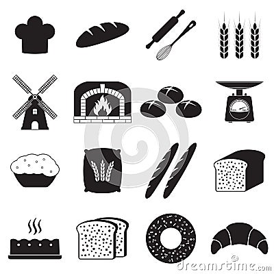 Bakery and bread icons set isolated on white background. Vector illustration. Vector Illustration